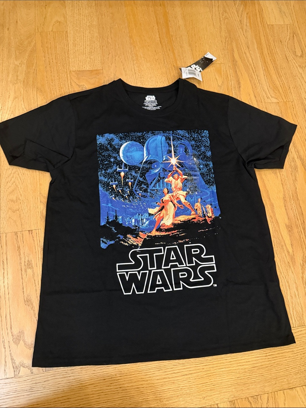 Star Wars Black Tee with Blue and Orange Retro Poster Graphic